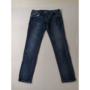 LA Idol USA Womens Size 13 Dark‎ Wash Rhinestone Embroidered Skinny Jeans 1912